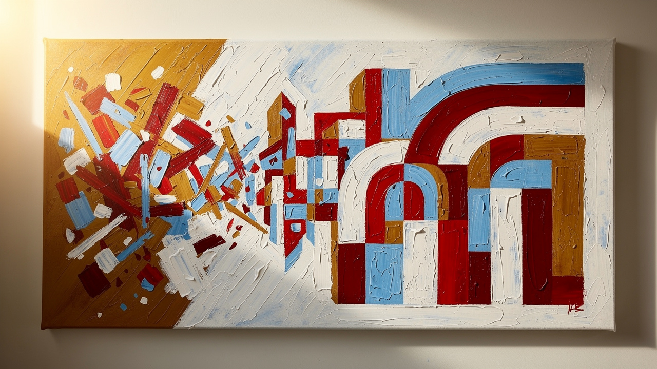 Abstract art depicting organized transformation and step-by-step creation